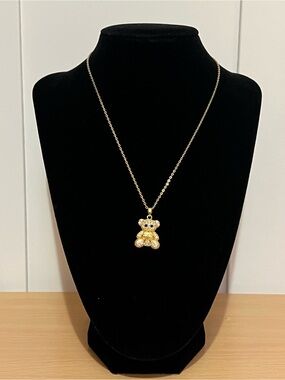 Gold Crystal Teddy Bear Pendant Necklace for Women